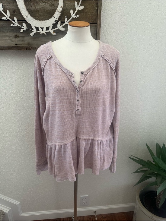 We The Free Tops - We the Free Women’s‎ Pink Purple Long Sleeve Peplum Coastline Henley Top size L